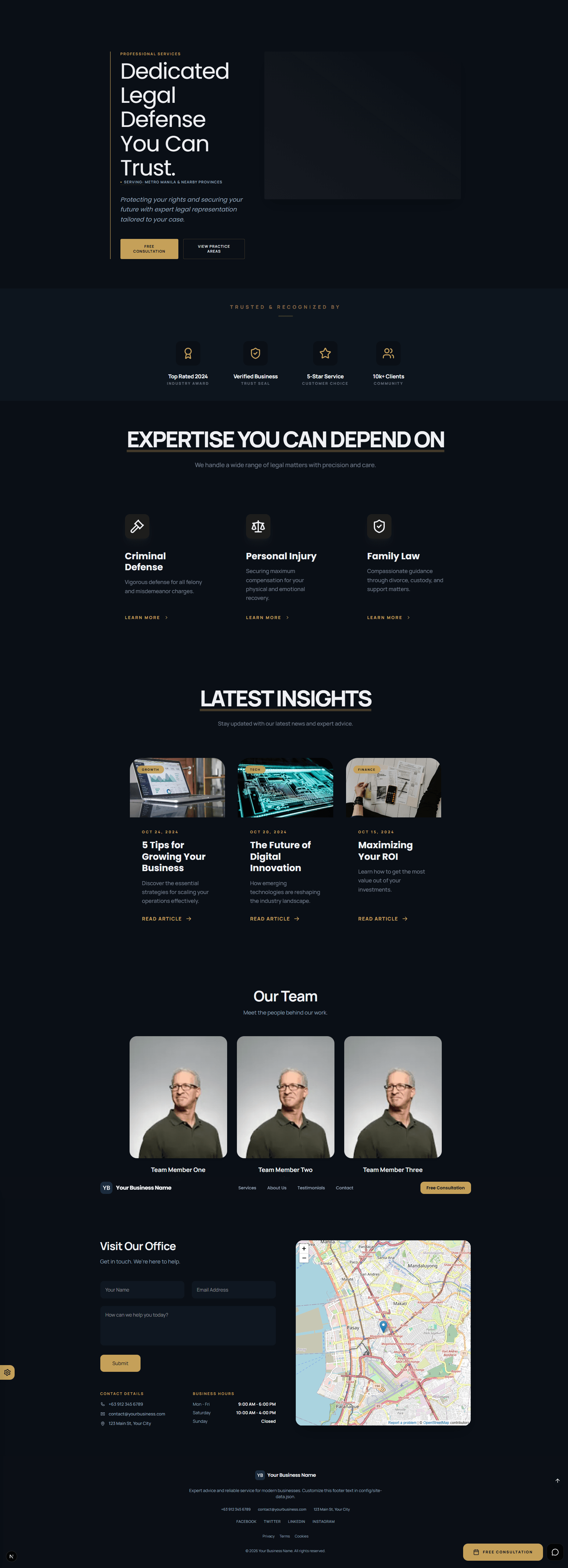 Law Firm website template preview in dark mode