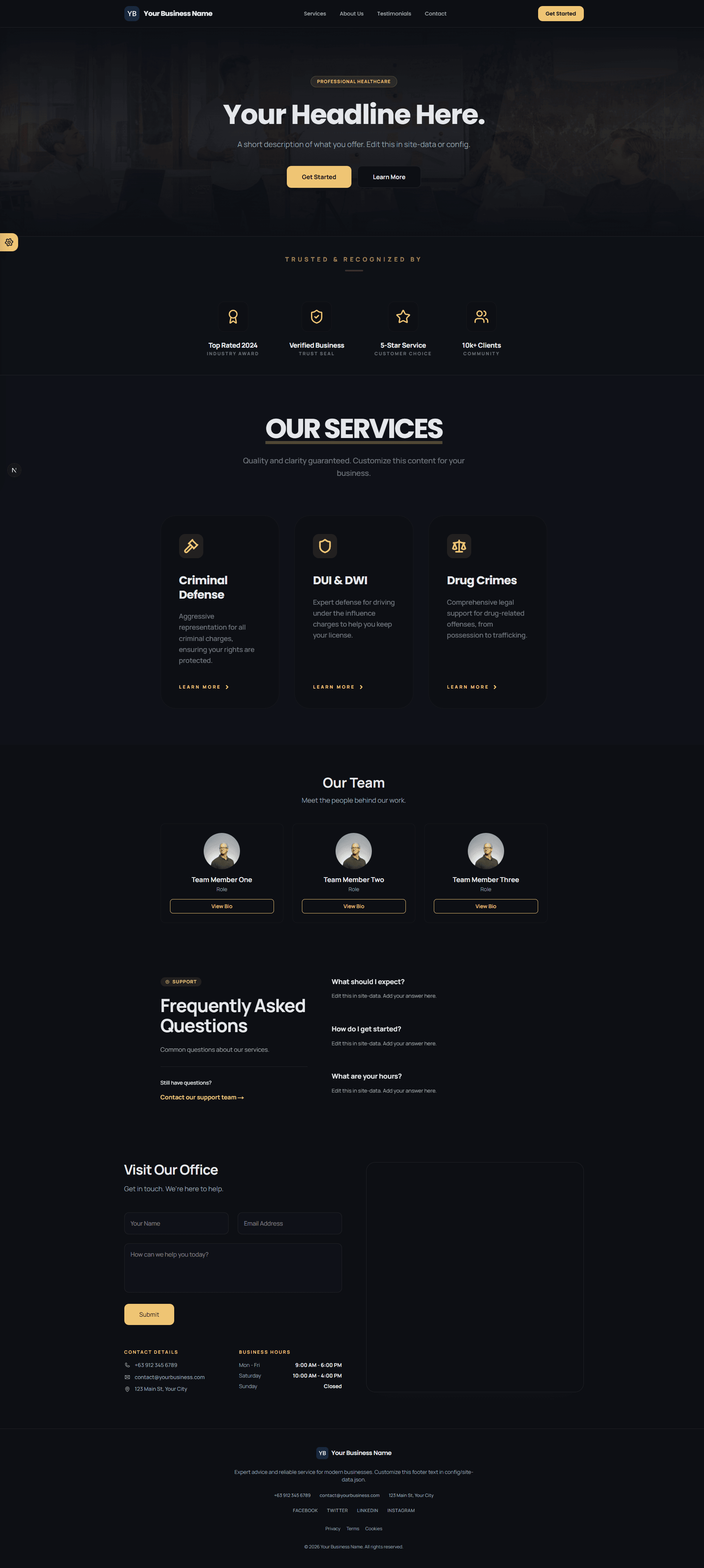 Medical Clinic website template preview in dark mode