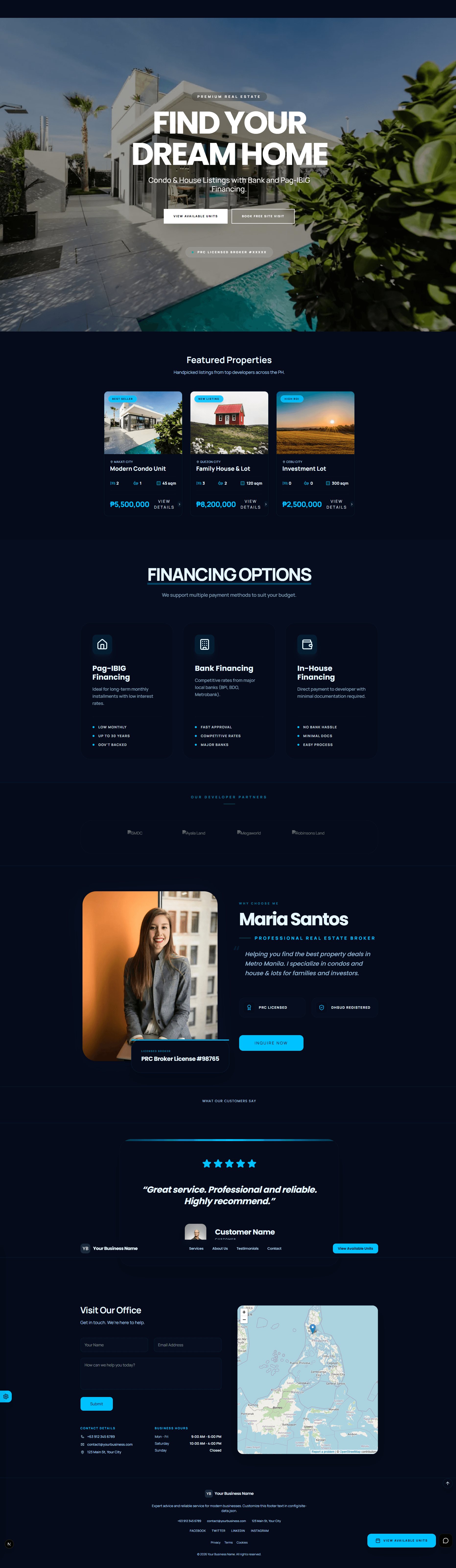 Real Estate website template preview in dark mode