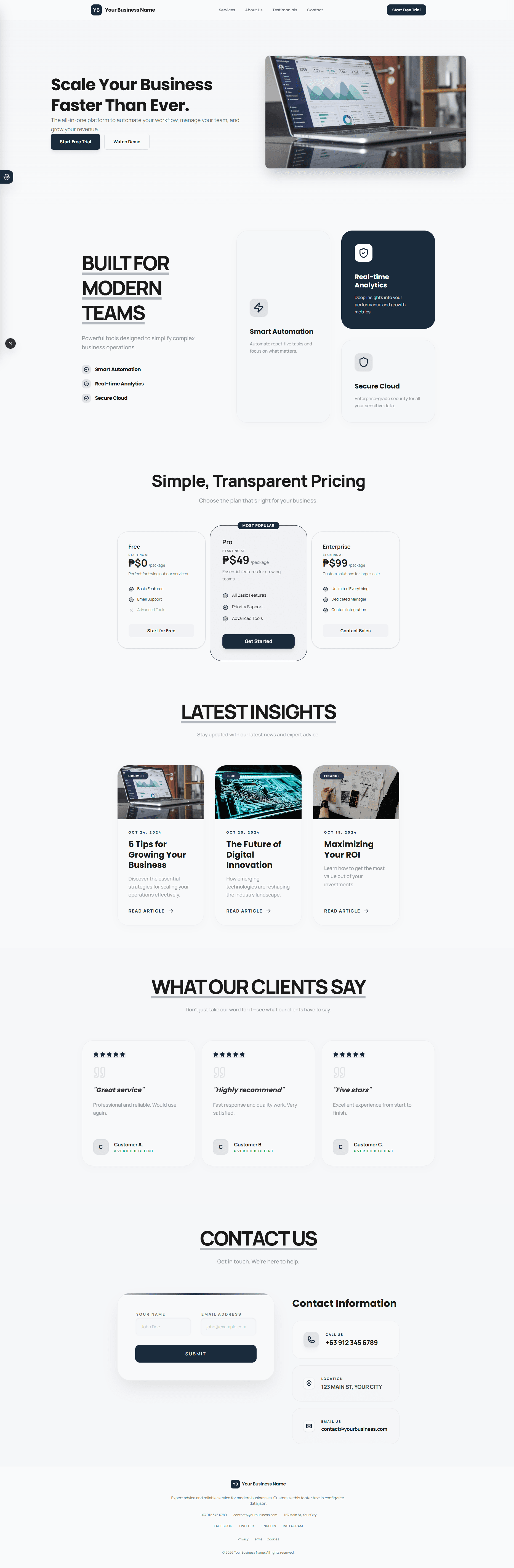 Startup website template preview in light mode